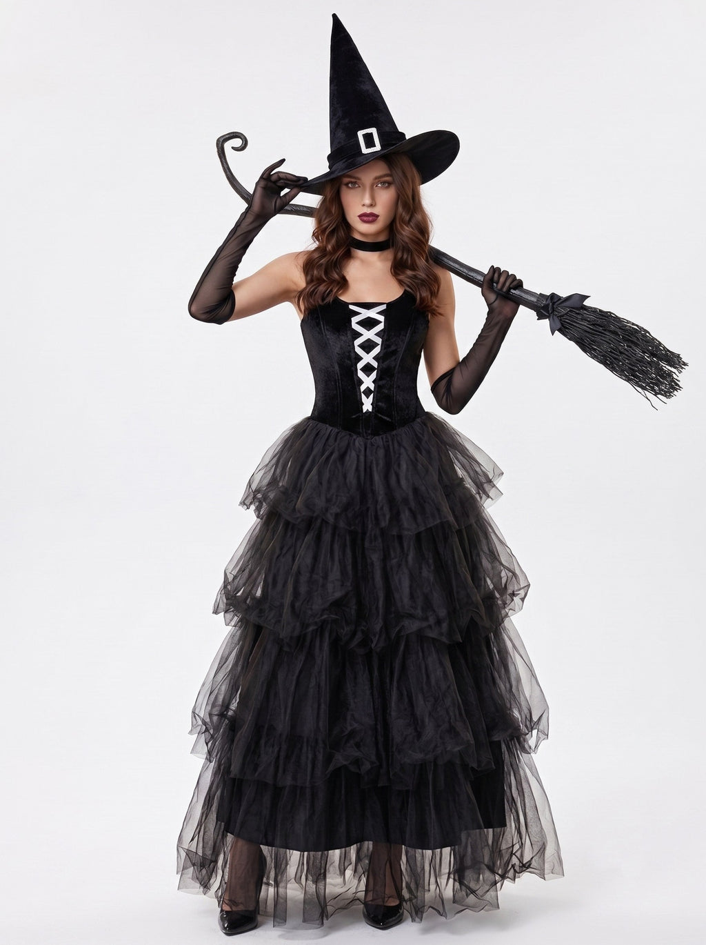 A-Line/Princess Square Neck Sleeveless Floor Length Sexy Witch Halloween Performance Costumes Dress