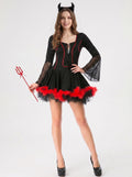 Halloween Devil Strap V-Neck Half Sleeves Mini Sexy Cute Costume Dress Set
