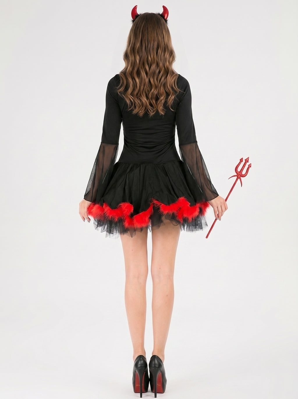 Halloween Devil Strap V-Neck Half Sleeves Mini Sexy Cute Costume Dress Set
