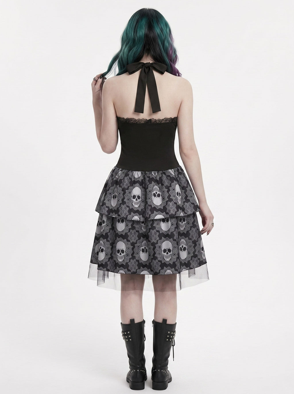 A-Line/Princess Halter Sleeveless Short/Mini Halloween Performance Costumes Dress with Bowknot