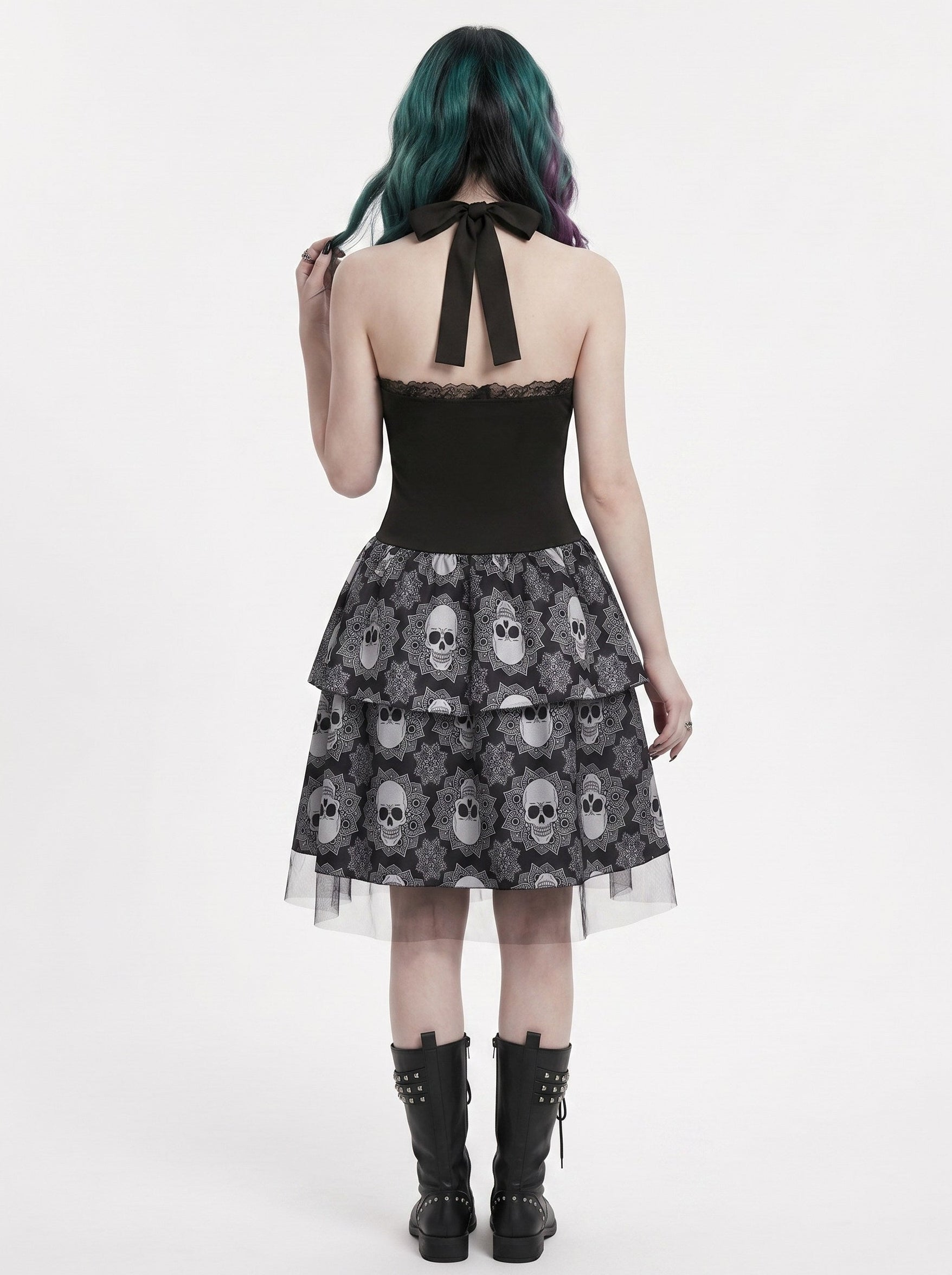 A-Line/Princess Halter Sleeveless Short/Mini Halloween Performance Costumes Dress with Bowknot