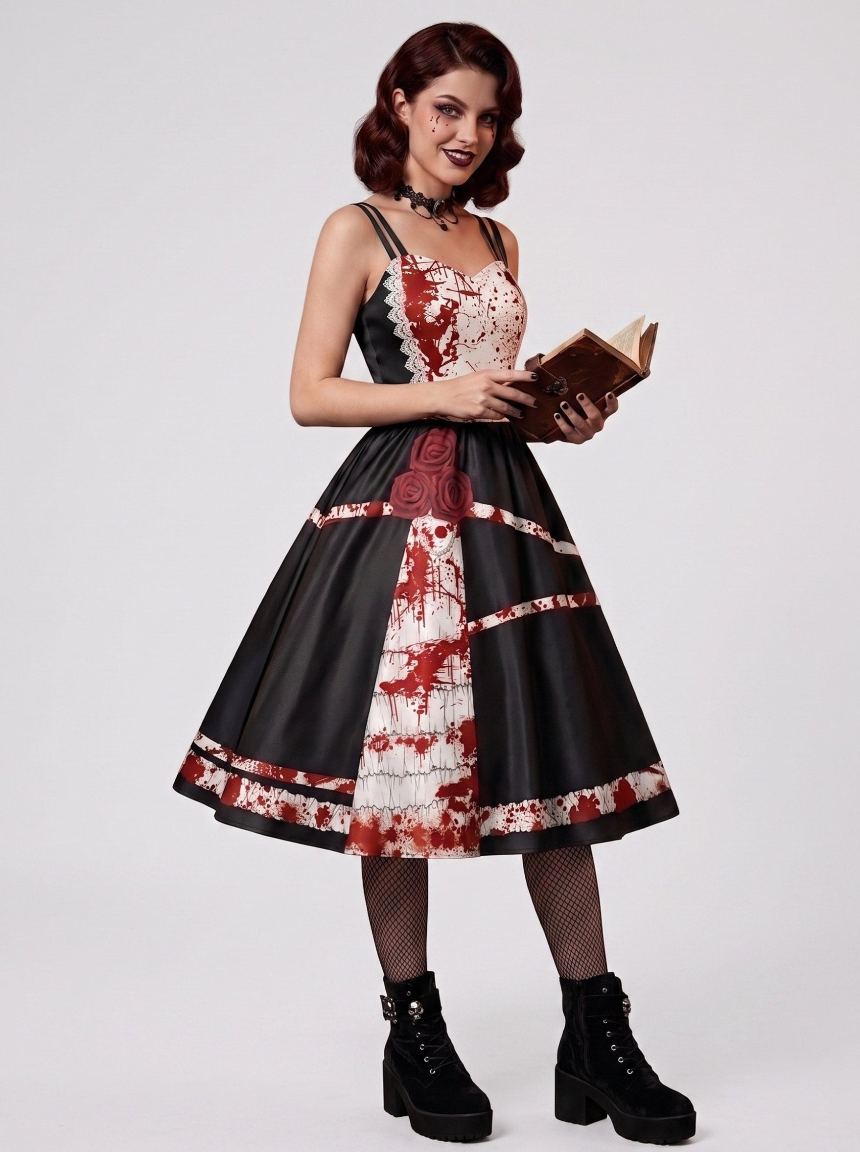 A-Line/Princess Spaghetti Straps Sleeveless Knee-Length Halloween Performance Costumes Dress