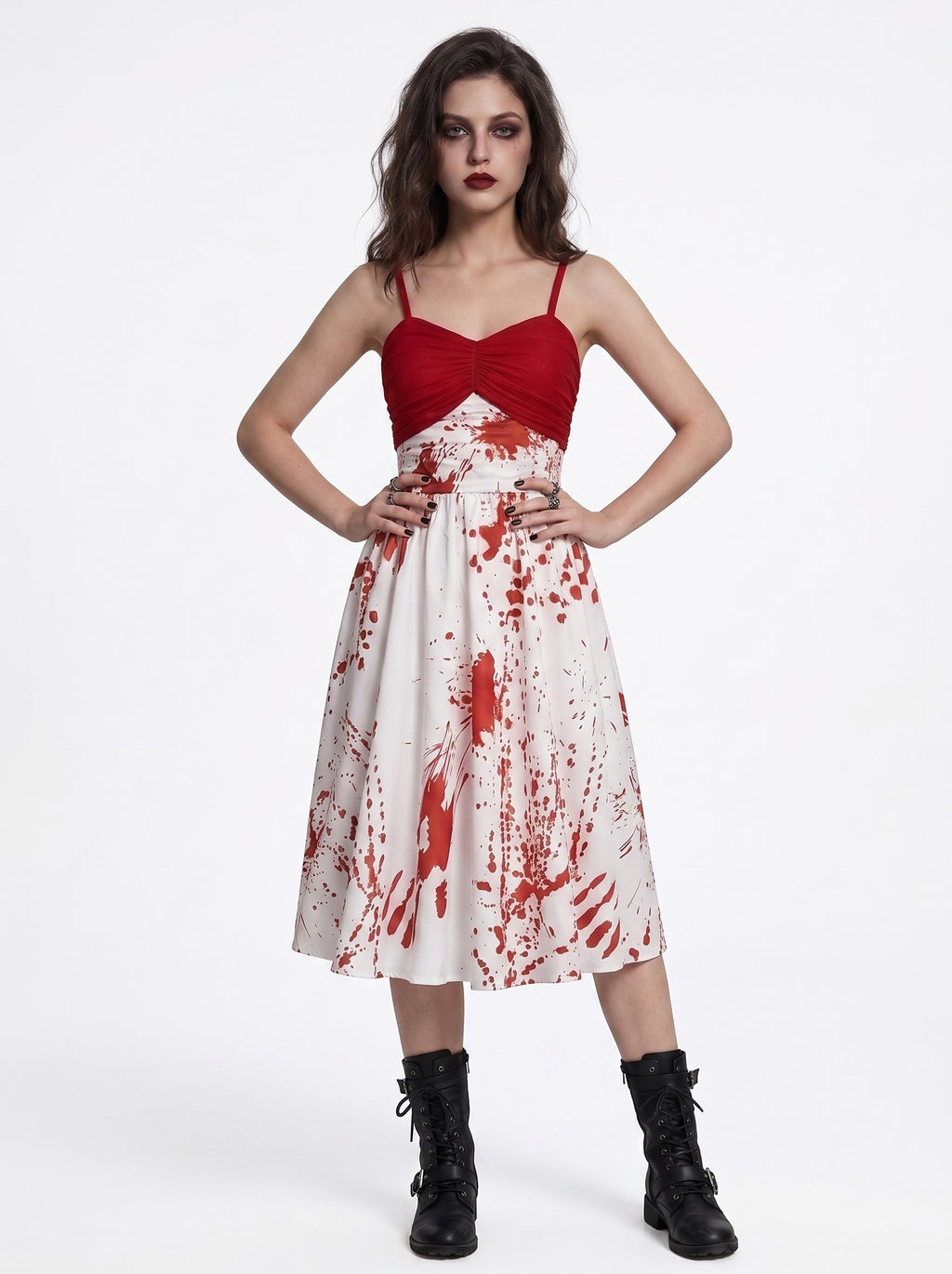 A-Line/Princess Spaghetti Straps Sleeveless Knee-Length Halloween Performance Costumes Dress with Ruffles
