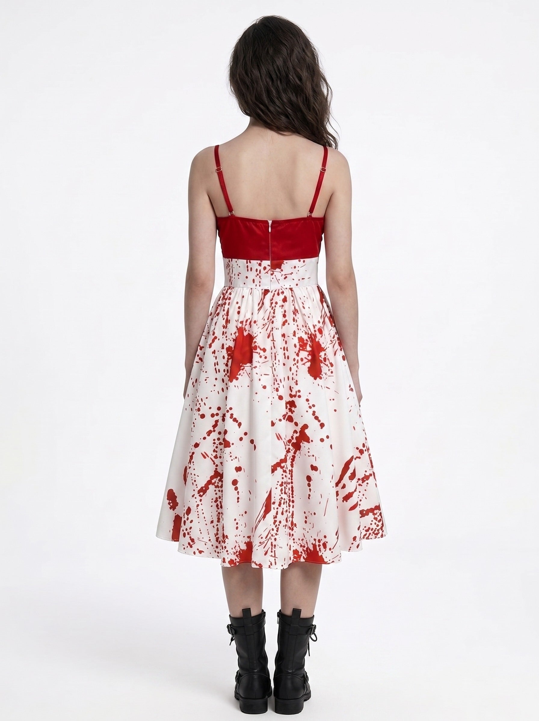A-Line/Princess Spaghetti Straps Sleeveless Knee-Length Halloween Performance Costumes Dress with Ruffles
