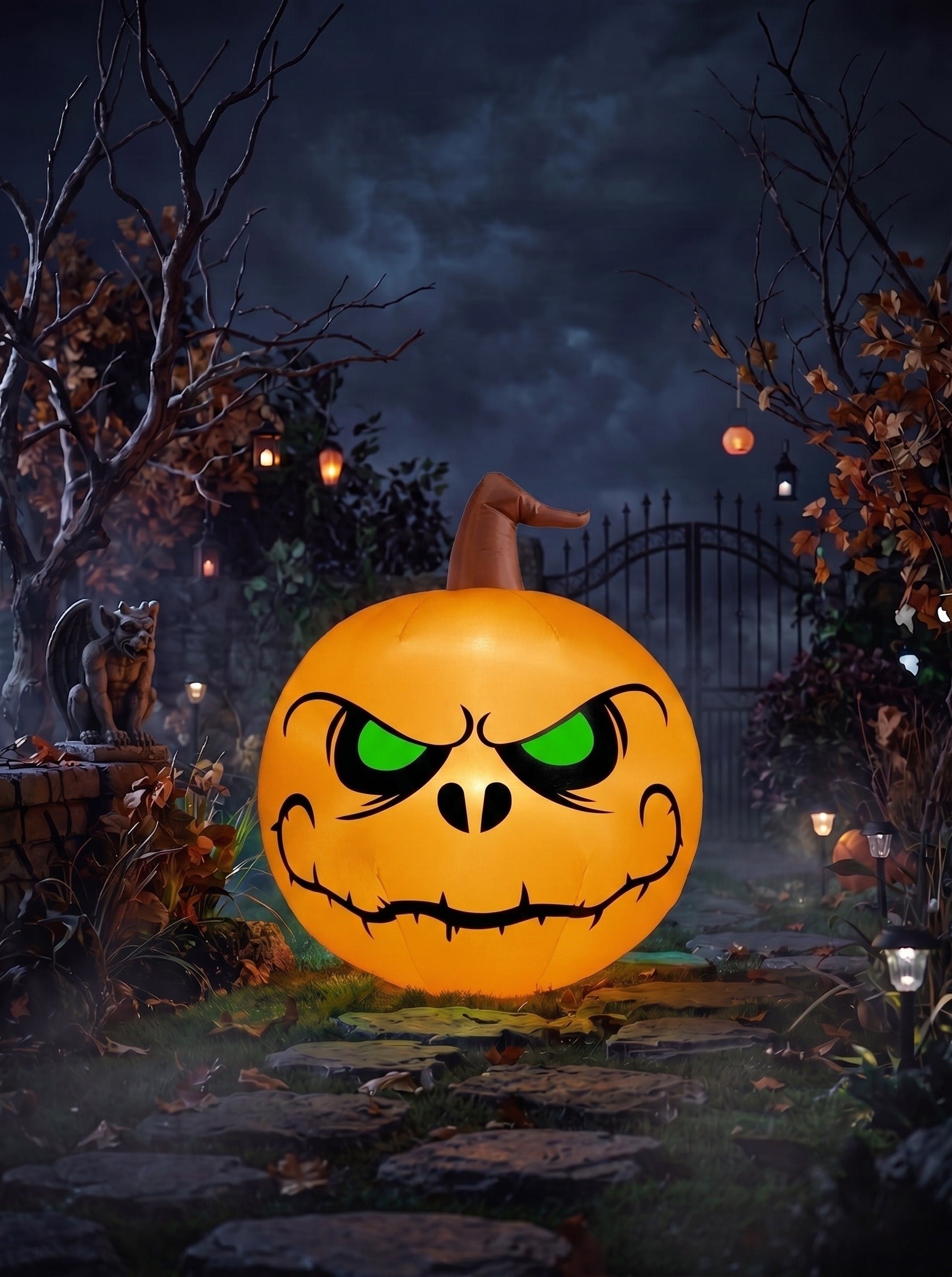 Halloween Outdoor Orange Inflatable Witch Pumpkin Light Decoration Props