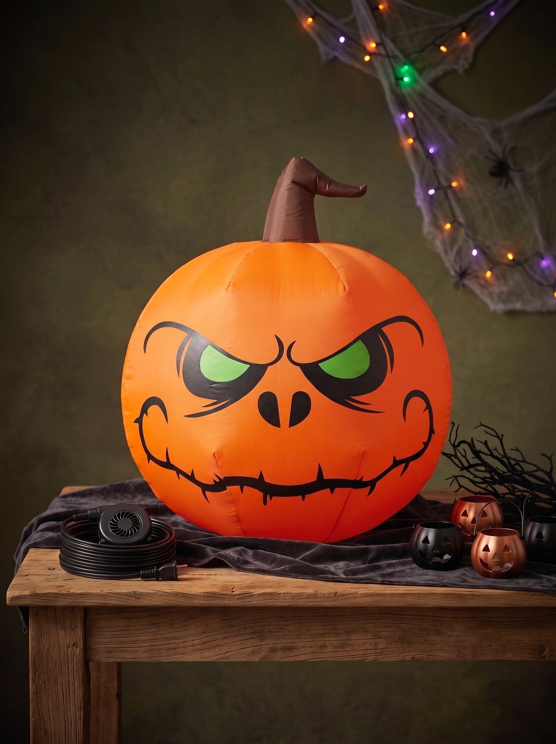 Halloween Outdoor Orange Inflatable Witch Pumpkin Light Decoration Props