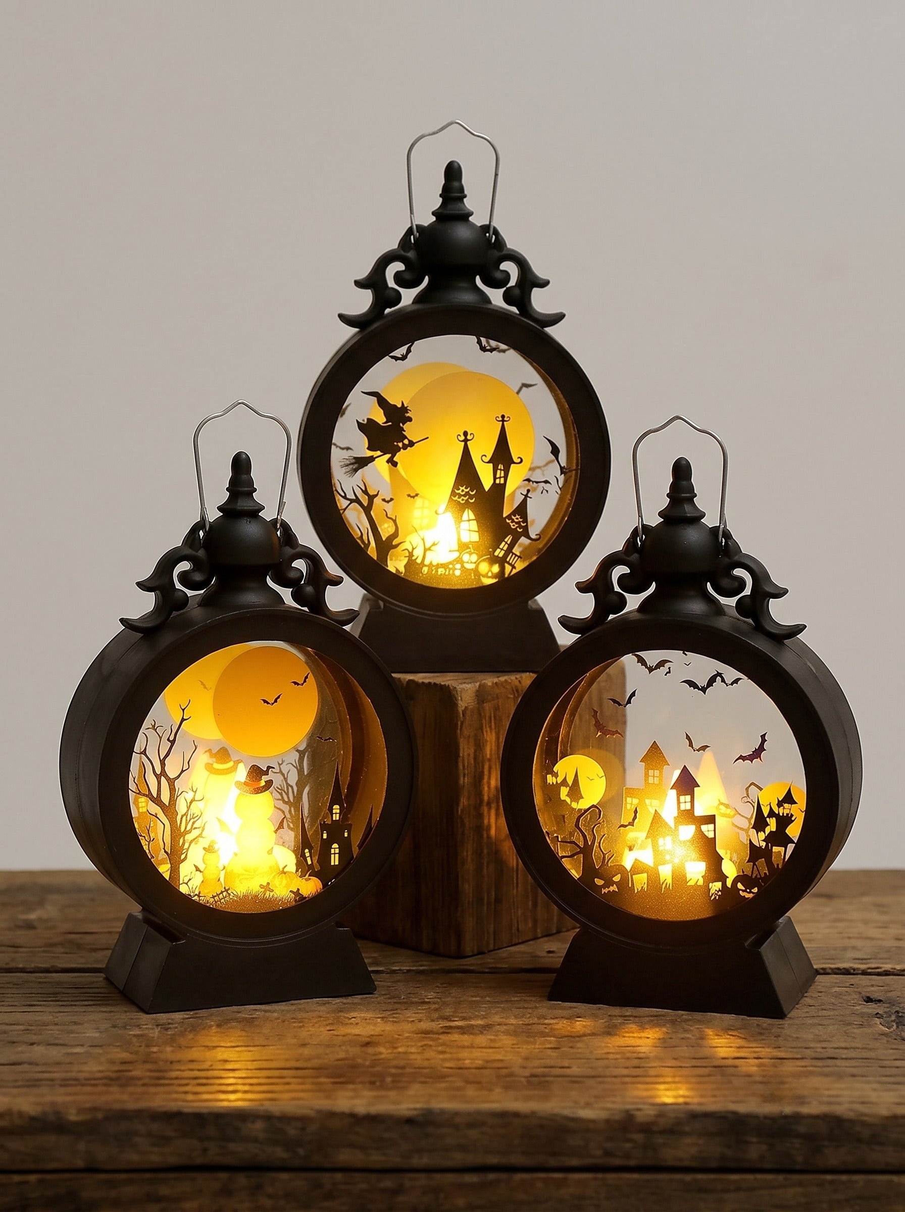 Black Retro Glass Hanging Decoration Round Lantern Halloween Garden Props