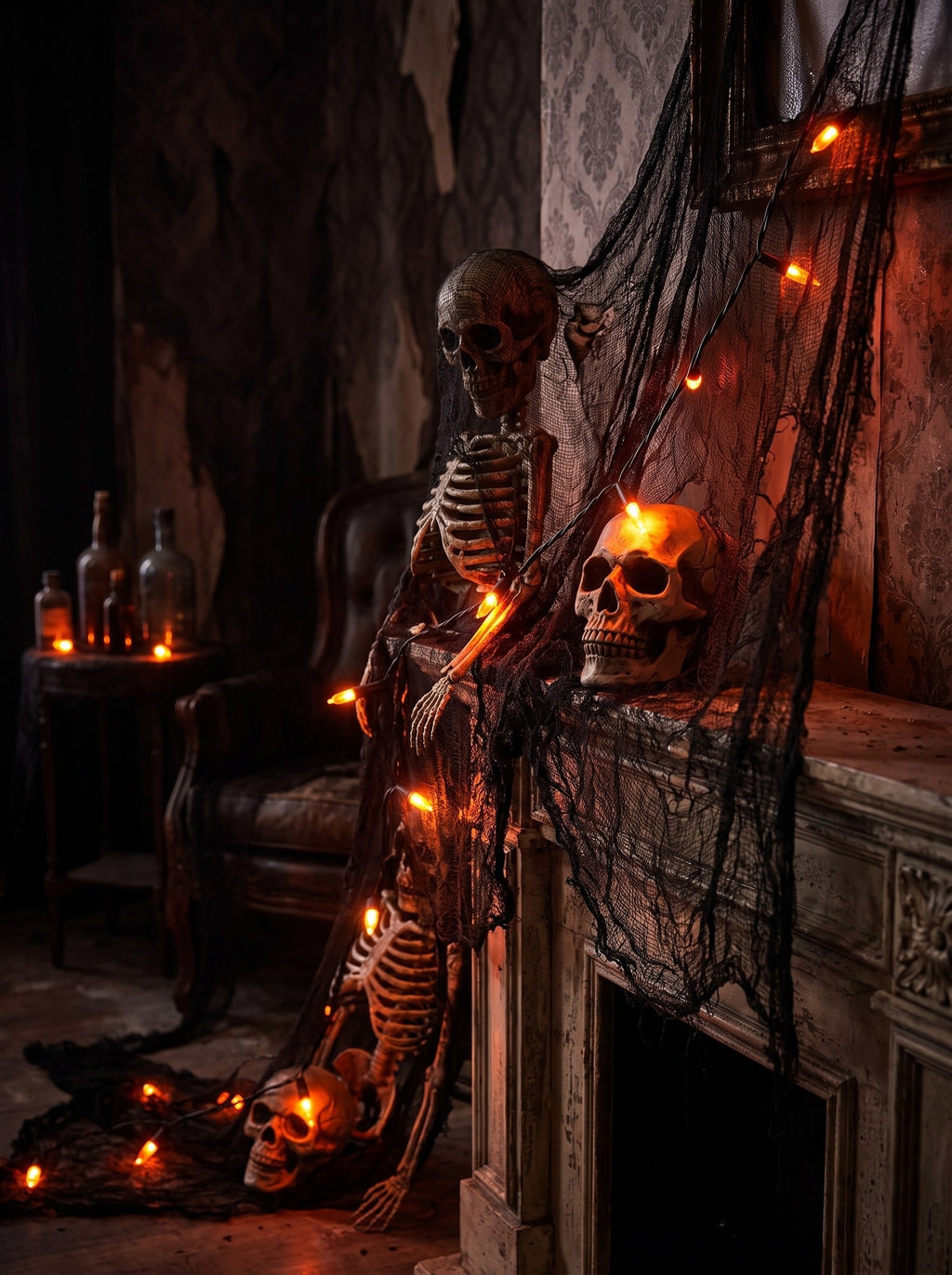 Halloween Black Mesh Gothic Horror Atmosphere String Lights