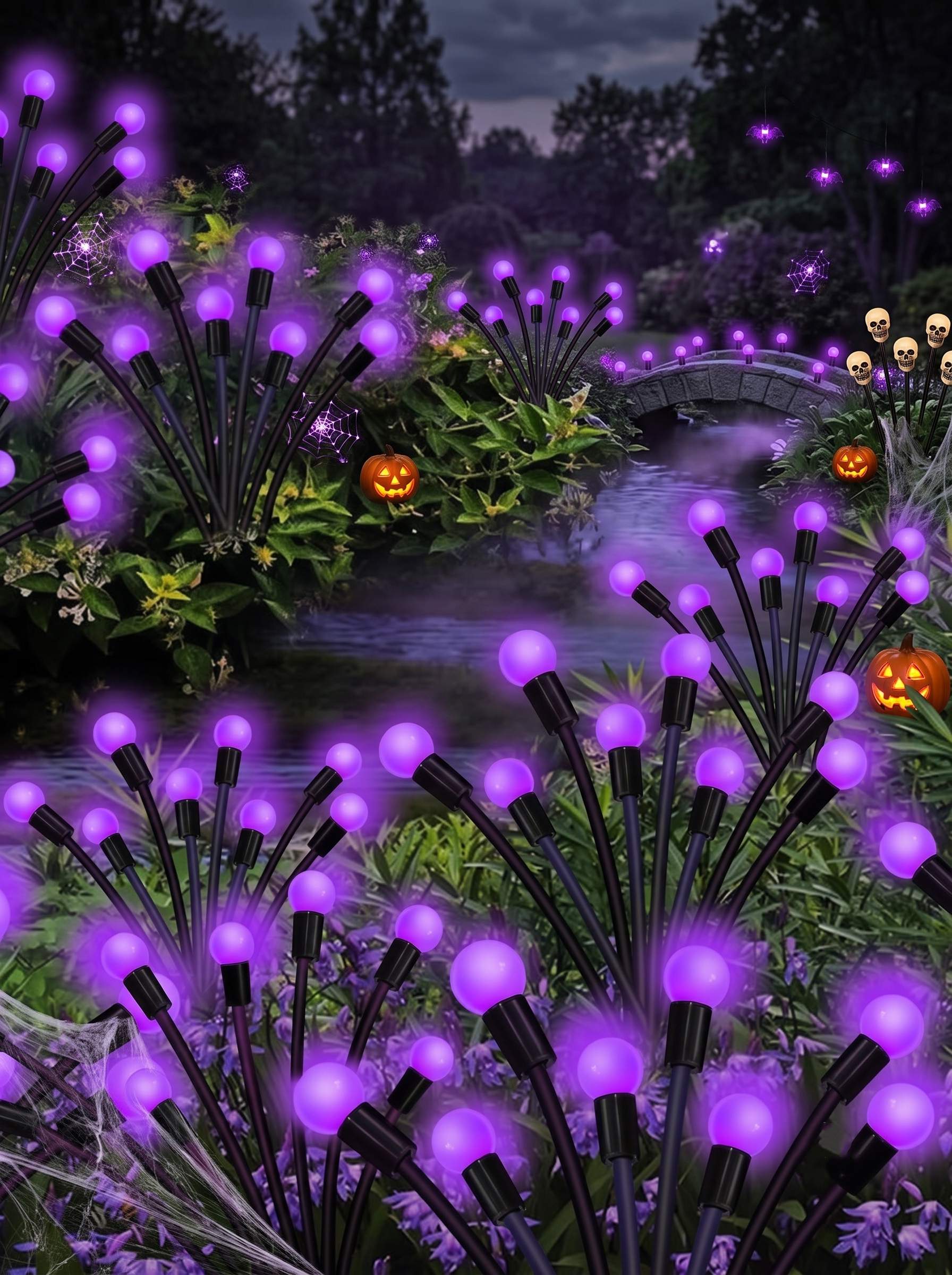 Purple Waterproof Stainless Steel Solar Wind-Swing Firefly Lawn Lights