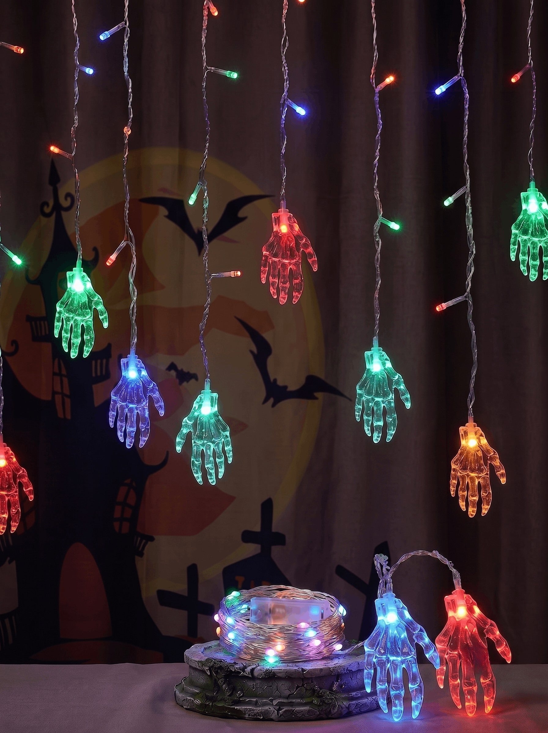Halloween Cute Realistic Pumpkin Crystal Icicle Curtain String Lights