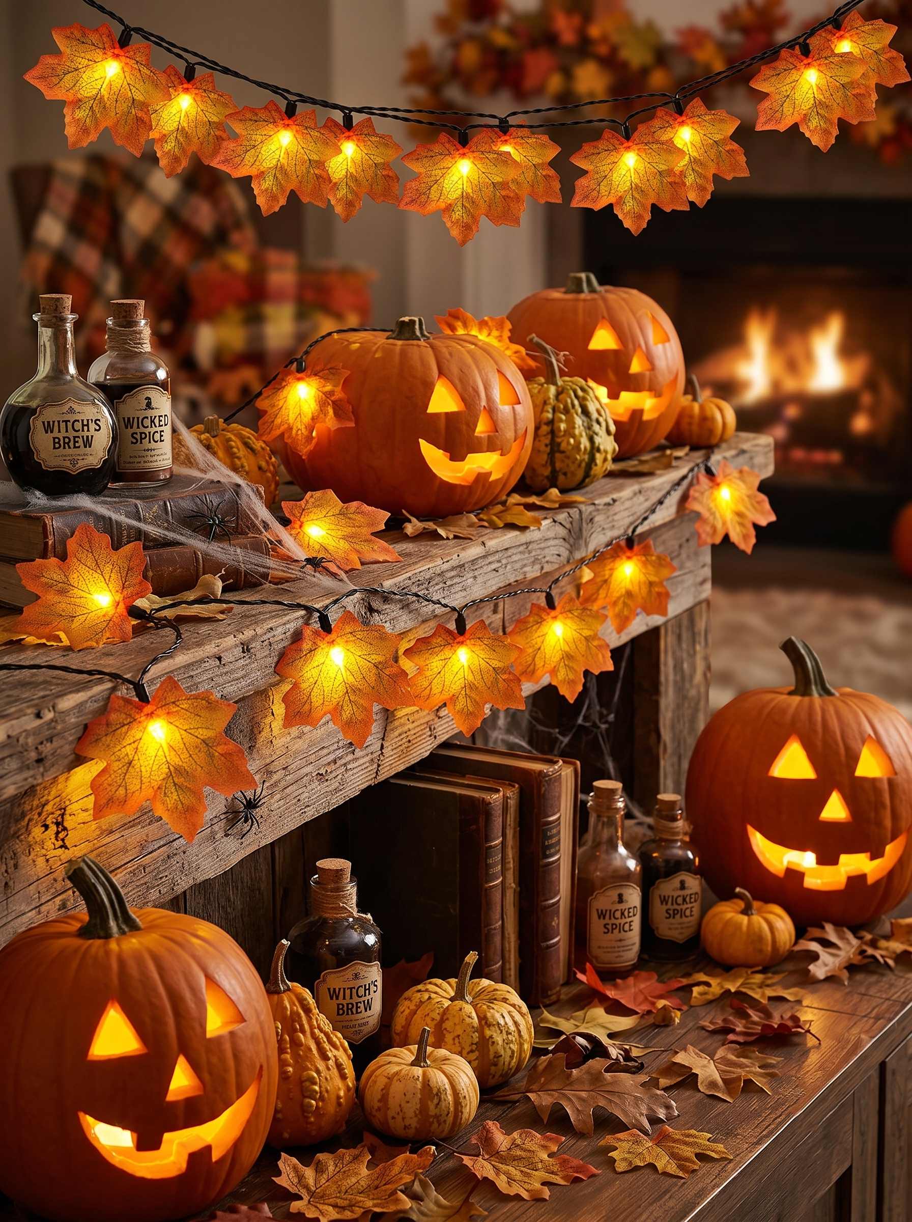 Halloween /Autumn Artificial Maple Leaf Decoration Atmosphere String Lights