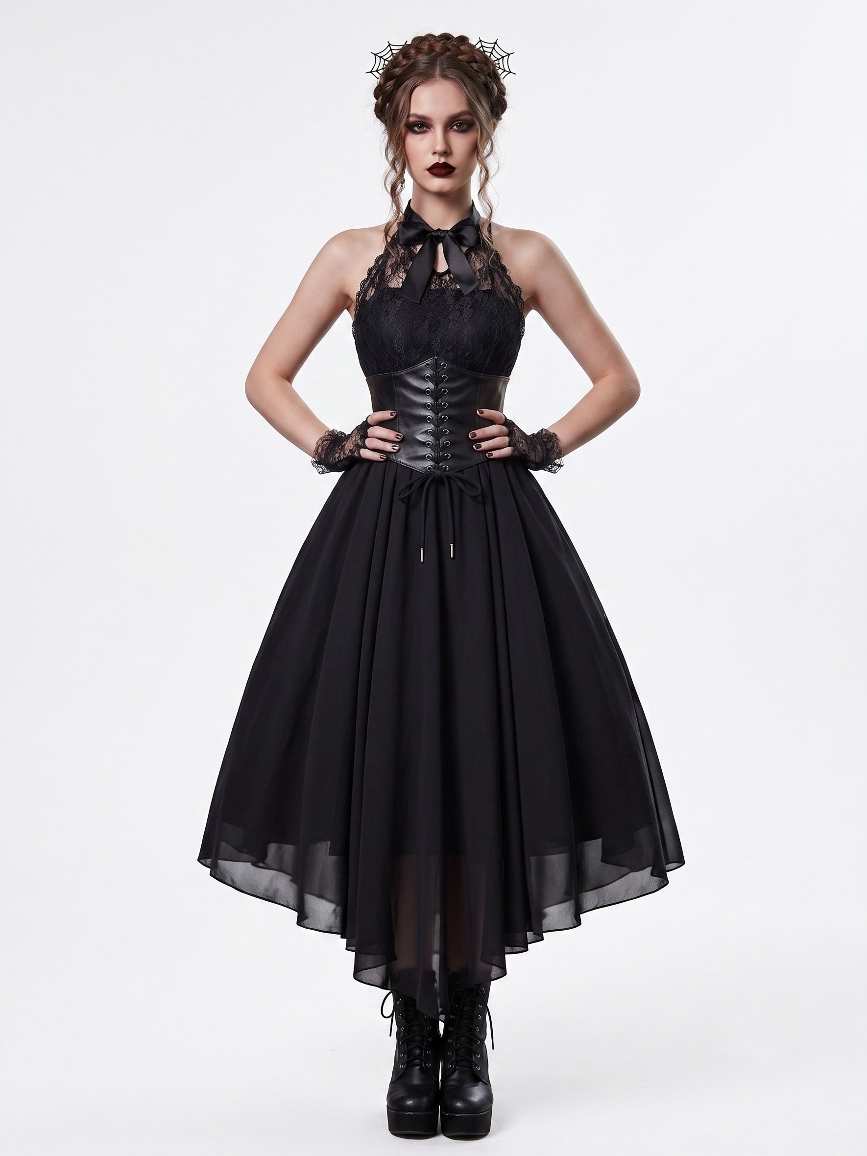 A-Line/Princess Round-Neck Sleeveless Asymmetrical Halloween Performance Costumes Dress with Bowknot