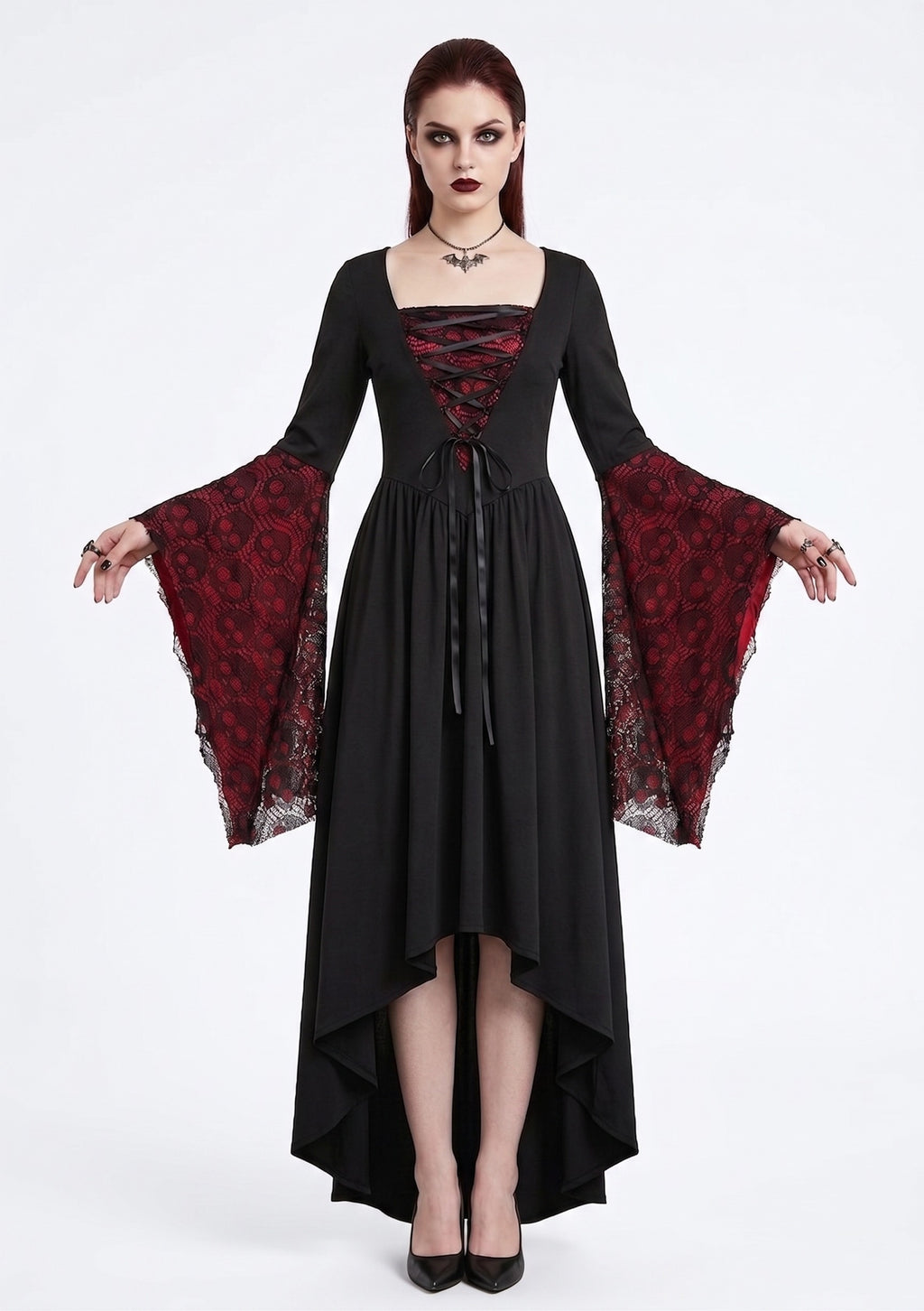 A-Line/Princess Square Neck Long Sleeves Floor-Length Retro Vintage Punk & Gothic Medieval Halloween Dress