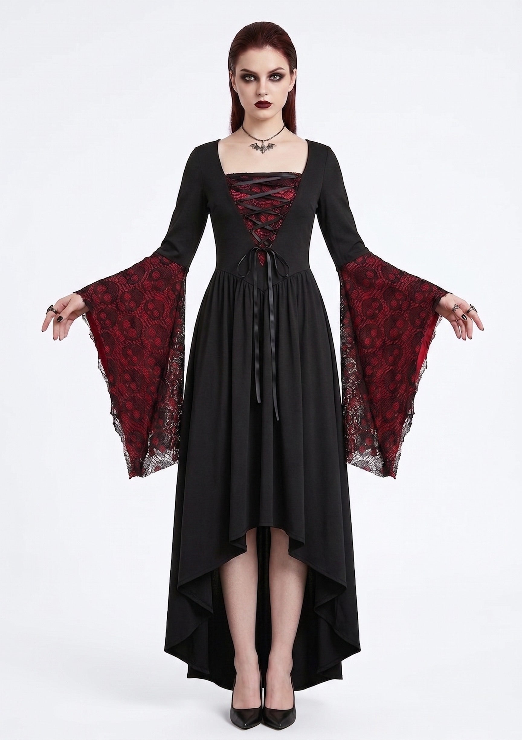 A-Line/Princess Square Neck Long Sleeves Floor-Length Retro Vintage Punk & Gothic Medieval Halloween Dress