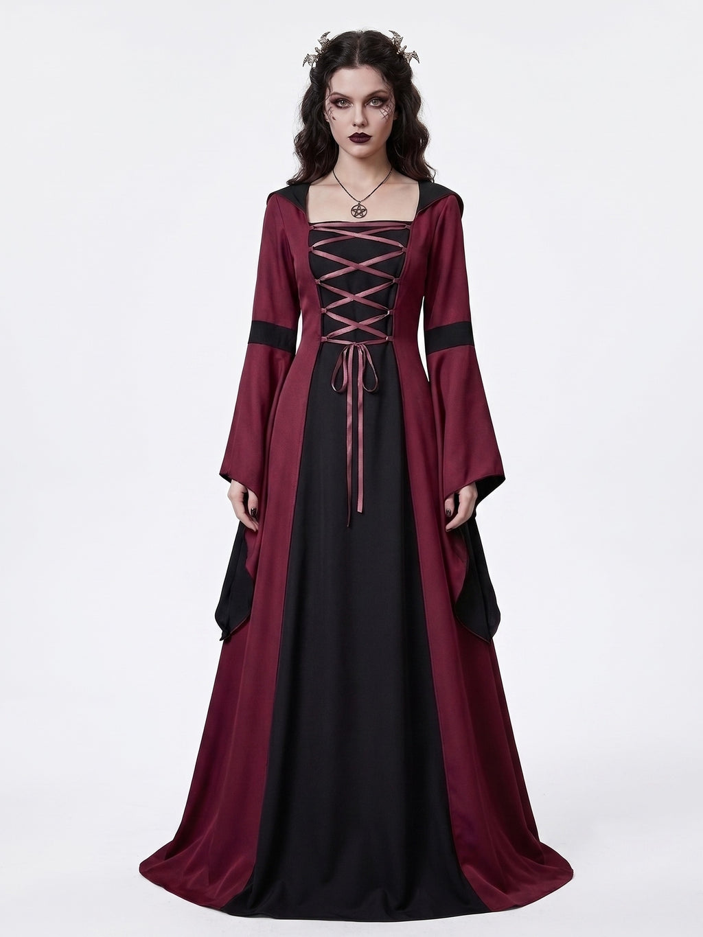 Retro Vintage Medieval A-Line/Princess Square Neck Long Sleeves Floor-Length Royal Halloween Performance Costumes Dress