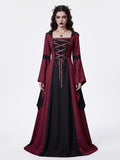Retro Vintage Medieval A-Line/Princess Square Neck Long Sleeves Floor-Length Royal Halloween Performance Costumes Dress