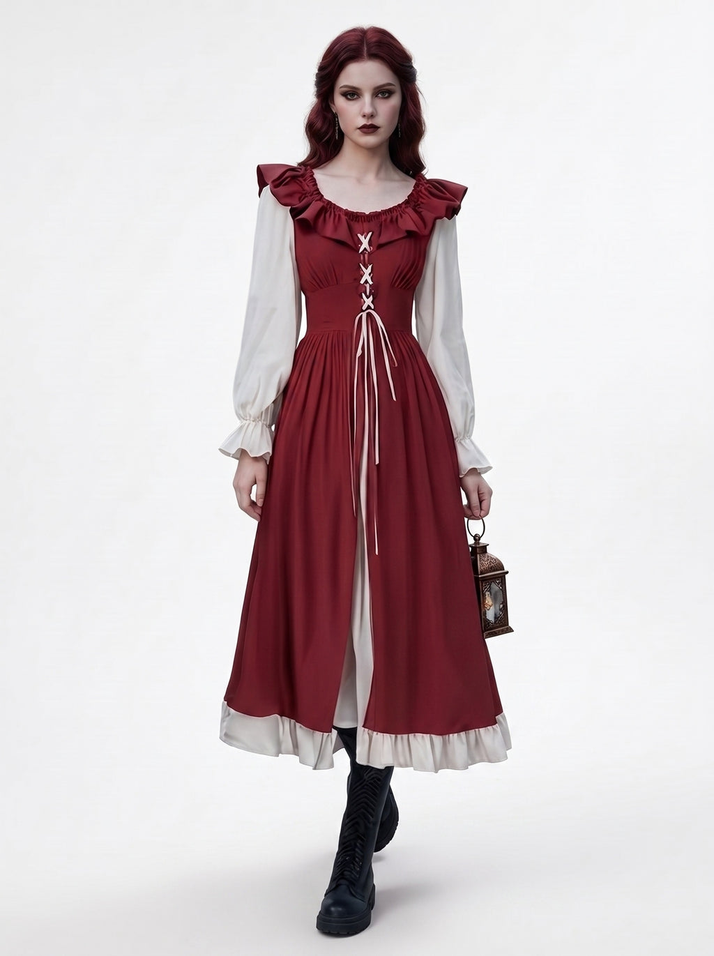 A-Line/Princess Round Neck Long Sleeves Floor-Length Ireland Medieval Vintage Cosplay Halloween Dress