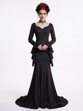 Mermaid/Trumpet V-Neck Long Sleeves Floor Length Goth Black Halloween Performance Costumes Dress