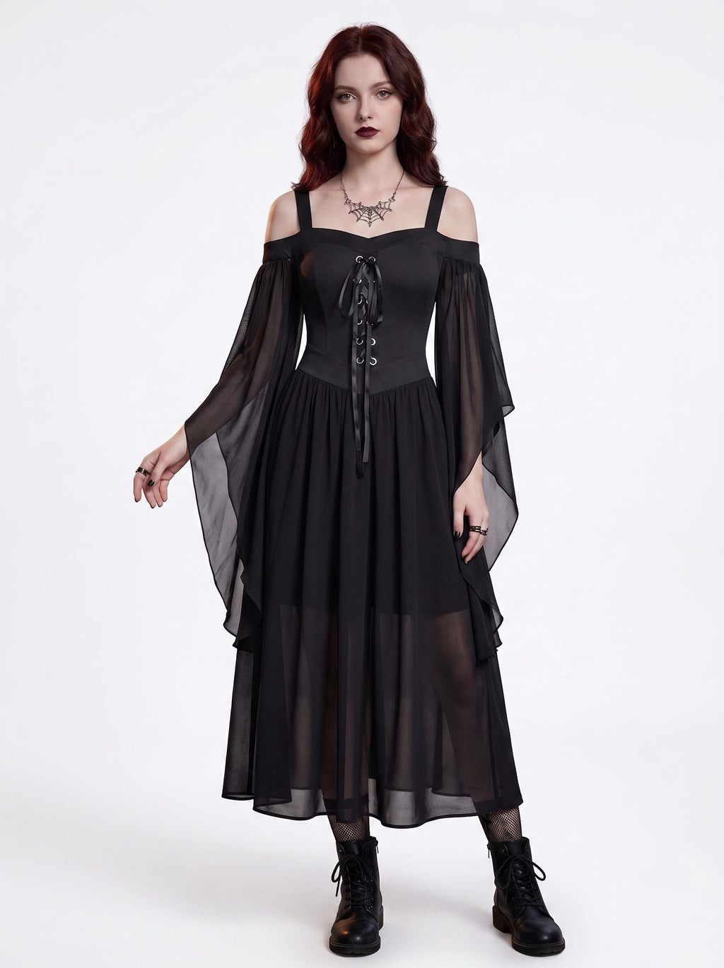A-Line/Princess Black Sweetheart 3/4 Sleeves Knee-Length Retro Gothic Halloween Performance Costumes Dress