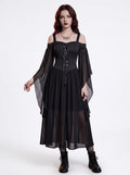 A-Line/Princess Black Sweetheart 3/4 Sleeves Knee-Length Retro Gothic Halloween Performance Costumes Dress