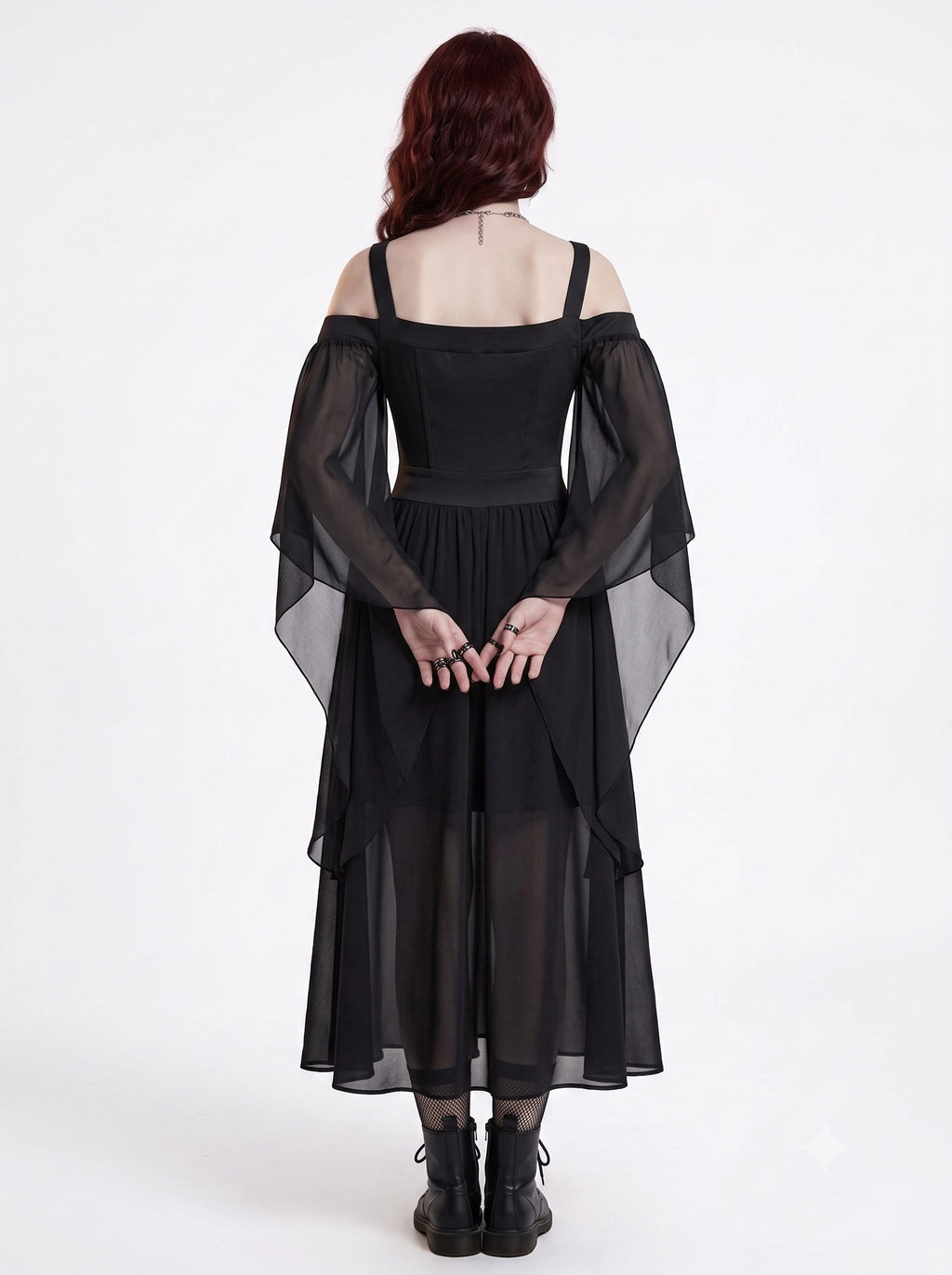 A-Line/Princess Black Sweetheart 3/4 Sleeves Knee-Length Retro Gothic Halloween Performance Costumes Dress