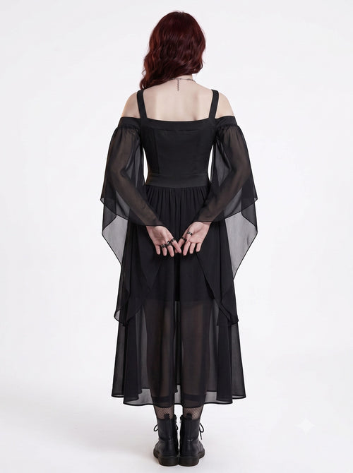 A-Line/Princess Black Sweetheart 3/4 Sleeves Knee-Length Retro Gothic Halloween Performance Costumes Dress