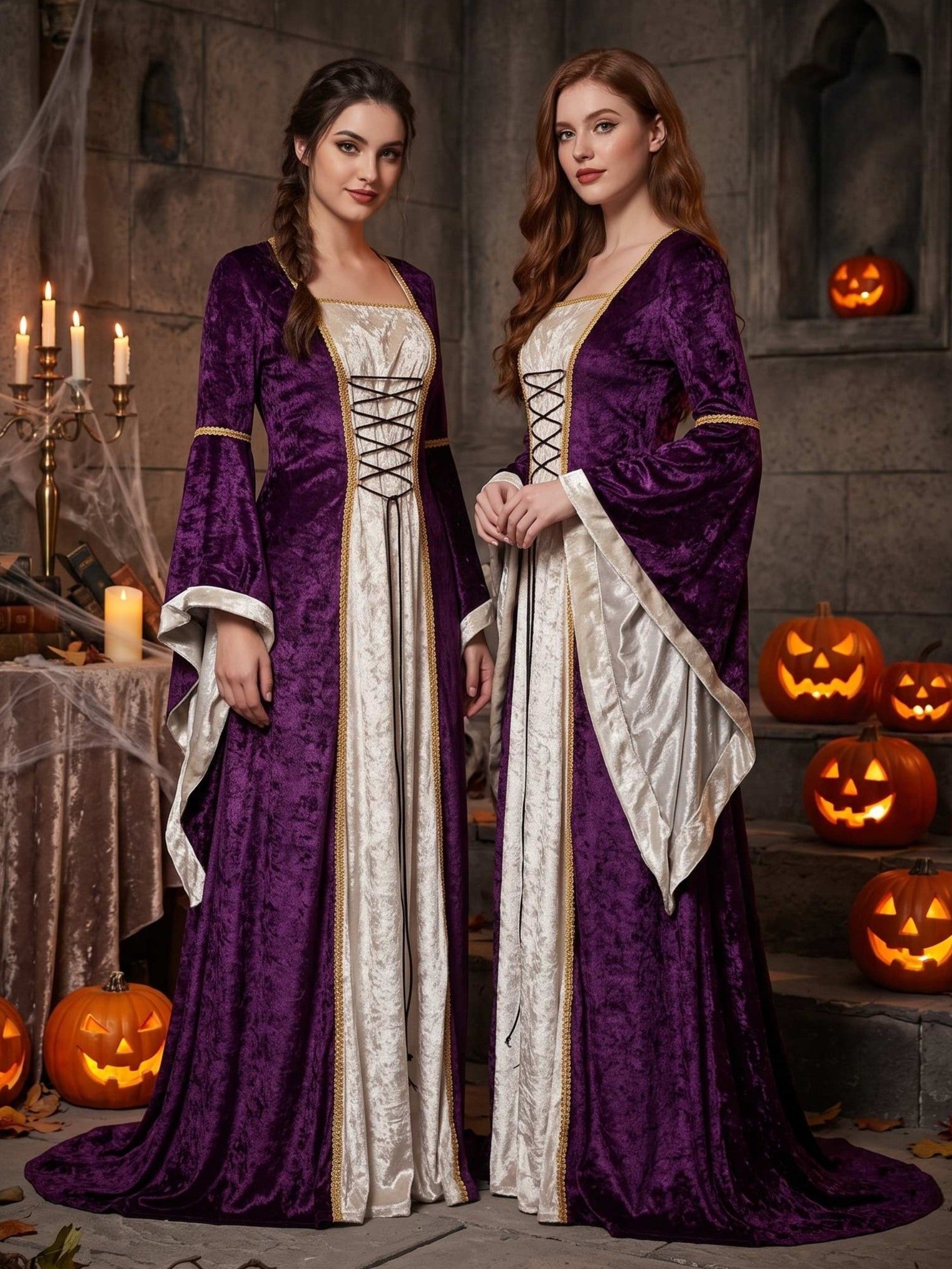 Retro Ball Gown Square Neck Long Sleeves Floor-Length Halloween Performance Costumes Dress