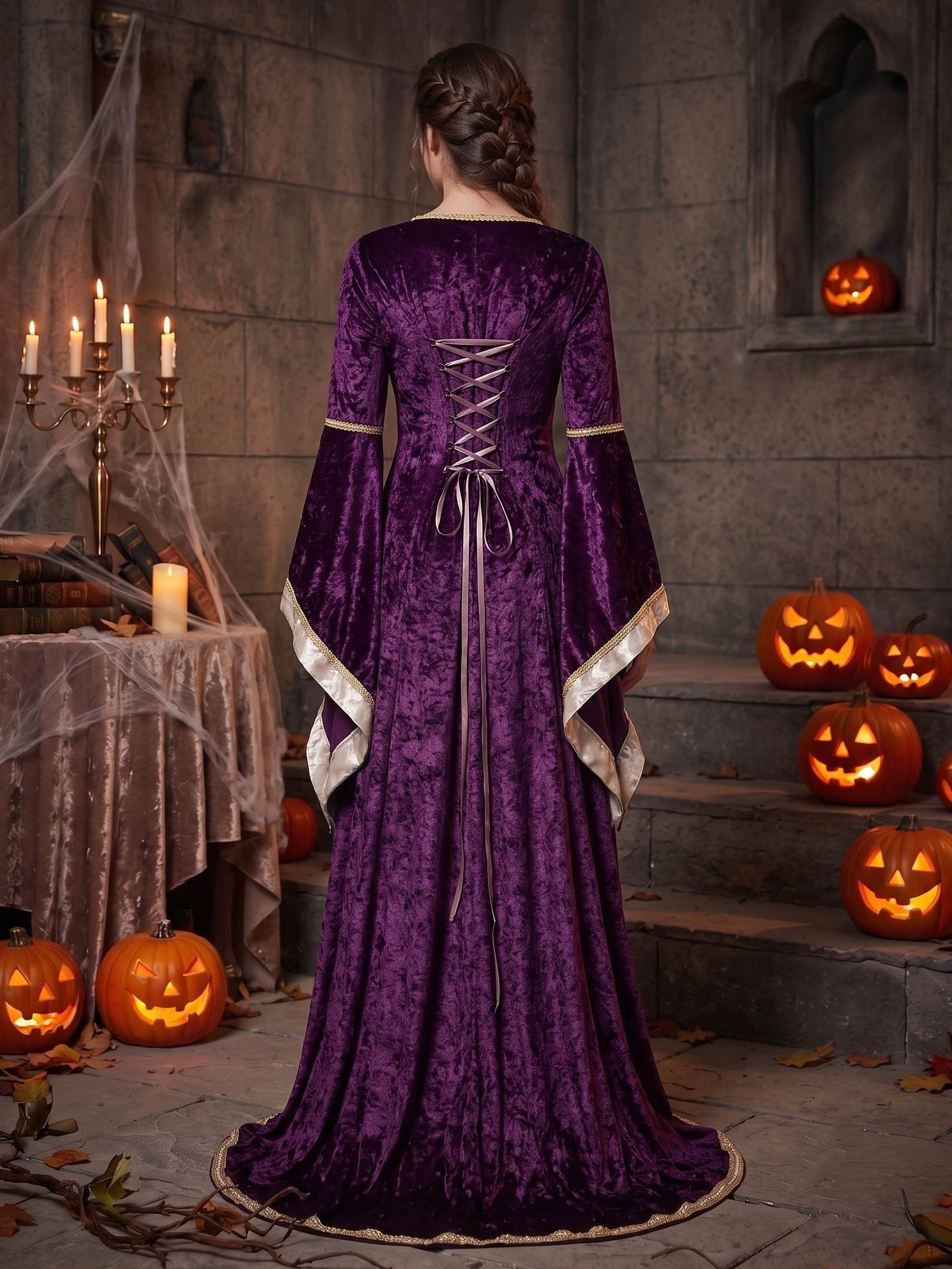 Retro Ball Gown Square Neck Long Sleeves Floor-Length Halloween Performance Costumes Dress