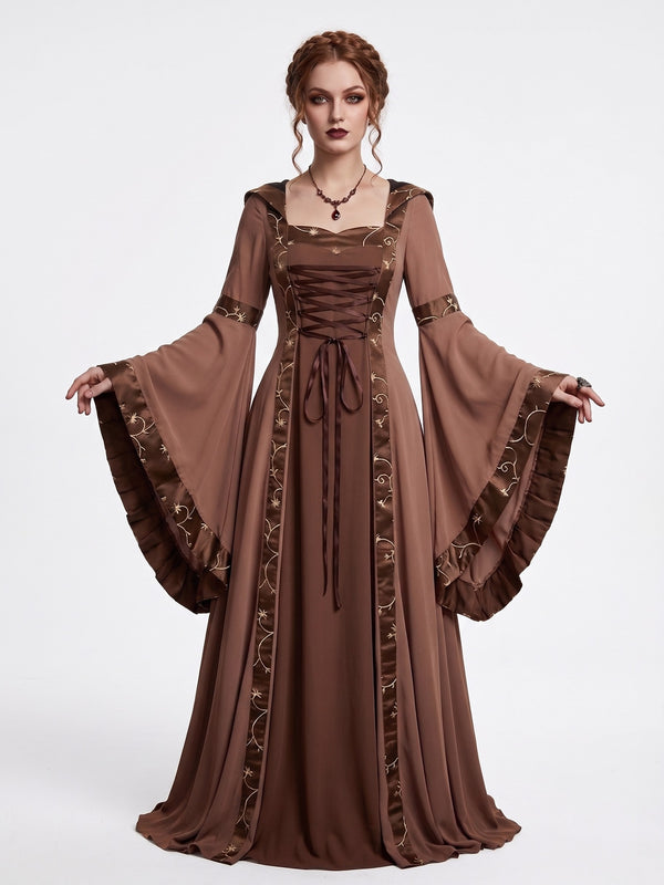 18th Century A-Line/Princess Square Neck Long Sleeves Floor-Length Medieval Renaissance Celtic Fantasy Masquerade Party