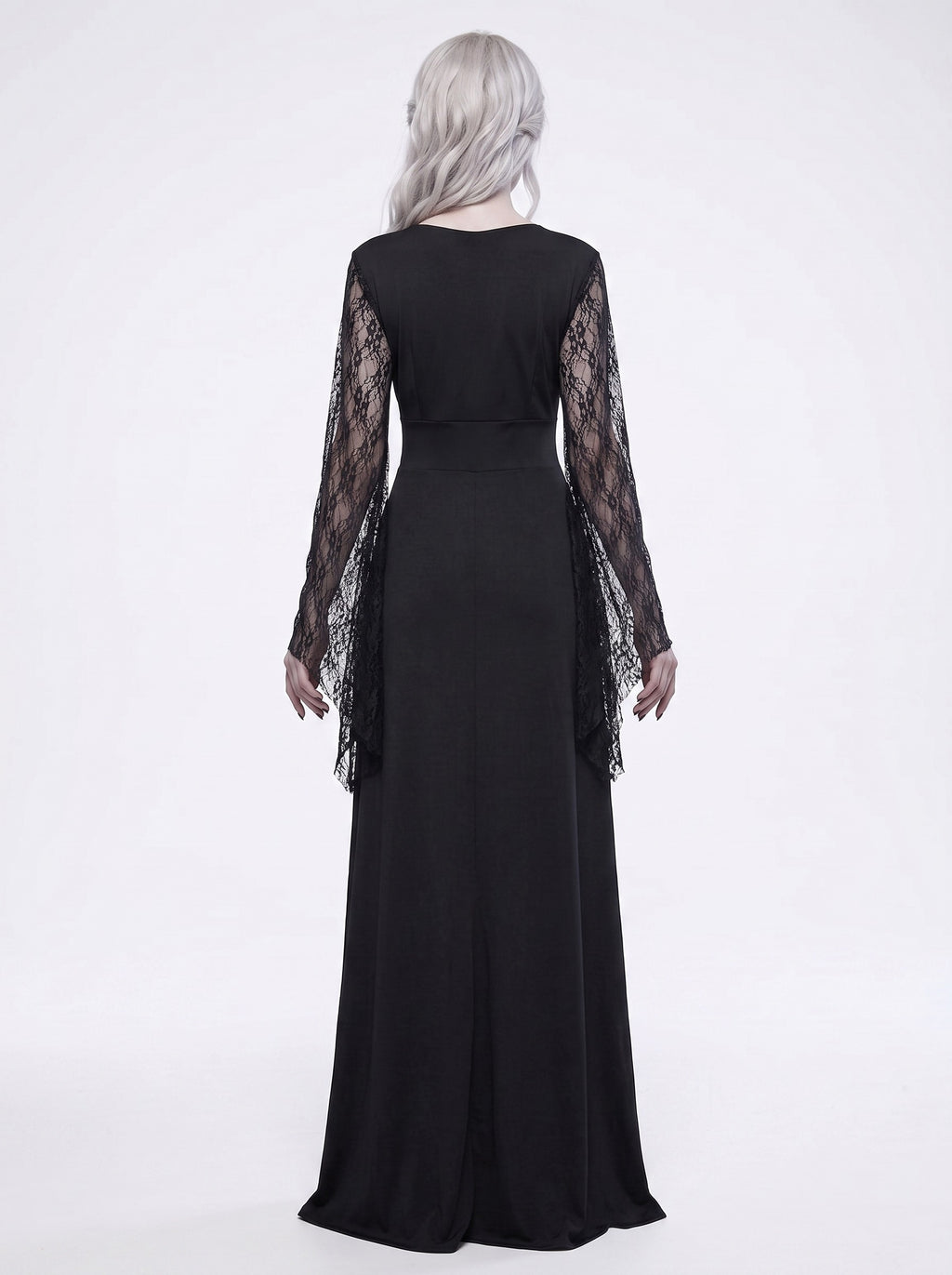 Black Elegant Sheath/Column V-Neck Lace Long Sleeve Floor Length Halloween Performance Costume Dresses