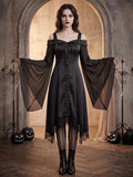 A-Line/Princess Square Neck Long Sleeves Asymmetrical Halloween Performance Costumes Dress With Lace