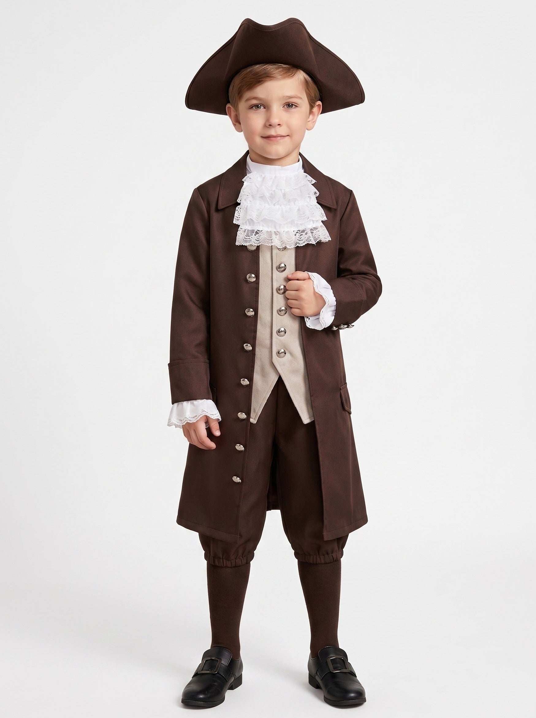 Rococo Vintage Brown Baroque Outfits Long Sleeves Costumes Fancy Dress Boys' Carnival Independence Day