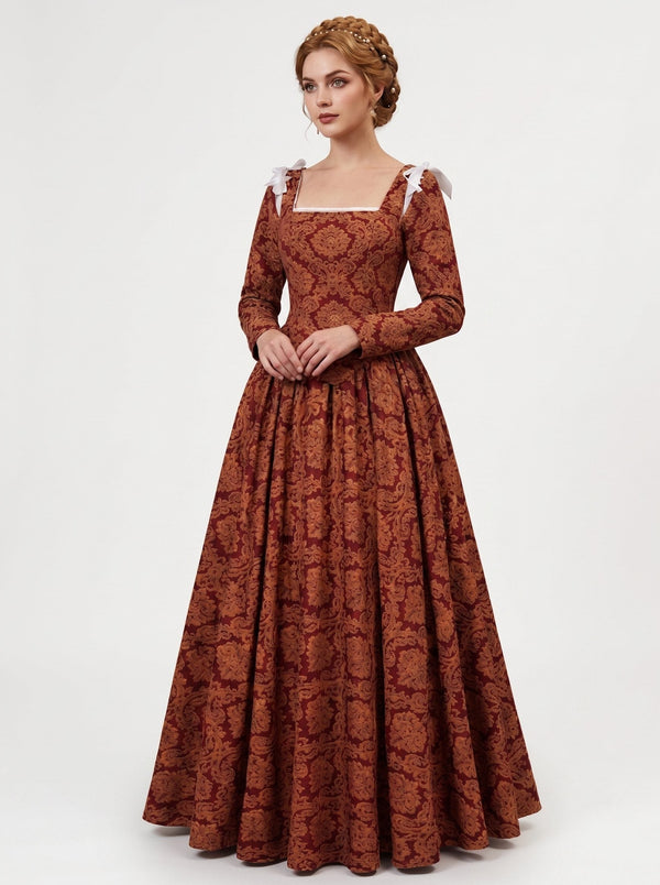 Rococo Vintage Red Victorian Renaissance Dress Queen Fancy Dress Ball Gown Ankle-Length Square Collar Halloween Carnival LARP