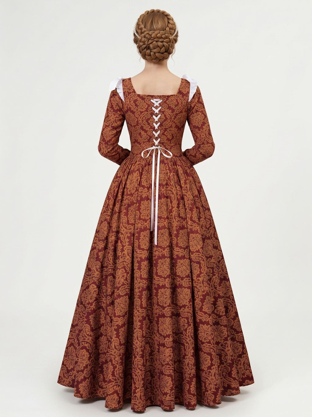 Rococo Vintage Red Victorian Renaissance Dress Queen Fancy Dress Ball Gown Ankle-Length Square Collar Halloween Carnival LARP