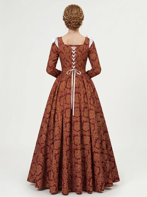Rococo Vintage Red Victorian Renaissance Dress Queen Fancy Dress Ball Gown Ankle-Length Square Collar Halloween Carnival LARP