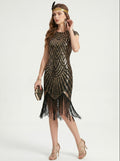 Great Gatsby Vintage Flapper Dress Knee-Length Sequins Tassel Fringe Scoop Neck Women's Prom Evening Party for Women