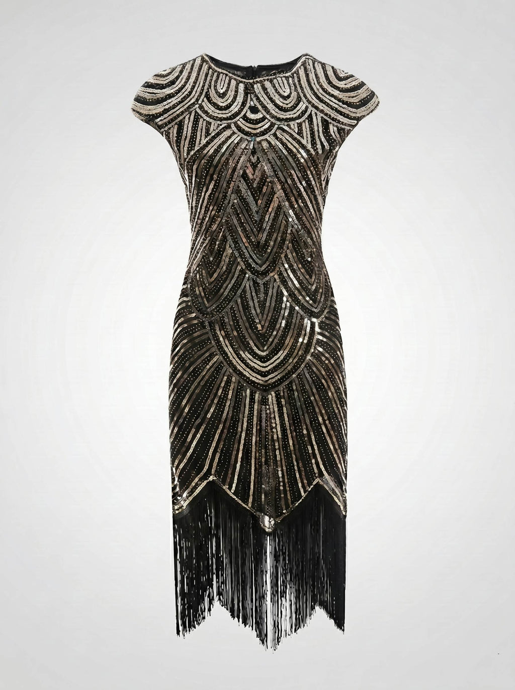 Great Gatsby Vintage Flapper Dress Knee-Length Sequins Tassel Fringe Scoop Neck Women's Prom Evening Party for Women
