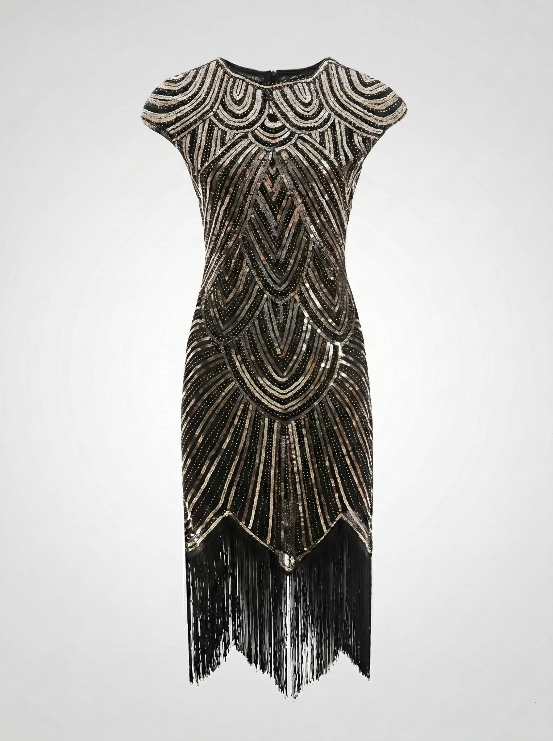 Great Gatsby Vintage Flapper Dress Knee-Length Sequins Tassel Fringe Scoop Neck Women's Prom Evening Party for Women