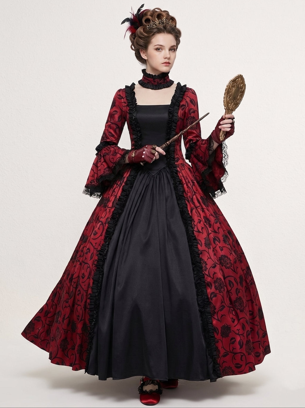 Rococo Vintage Victorian Court Retro Fancy Dress Swing Dress Ankle-Length Print Pattern Square Collar Banquet Stage Play Wedding Annual Conference