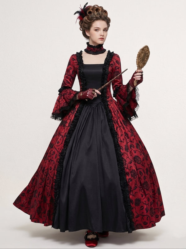 Rococo Vintage Victorian Court Retro Fancy Dress Swing Dress Ankle-Length Print Pattern Square Collar Banquet Stage Play Wedding Annual Conference