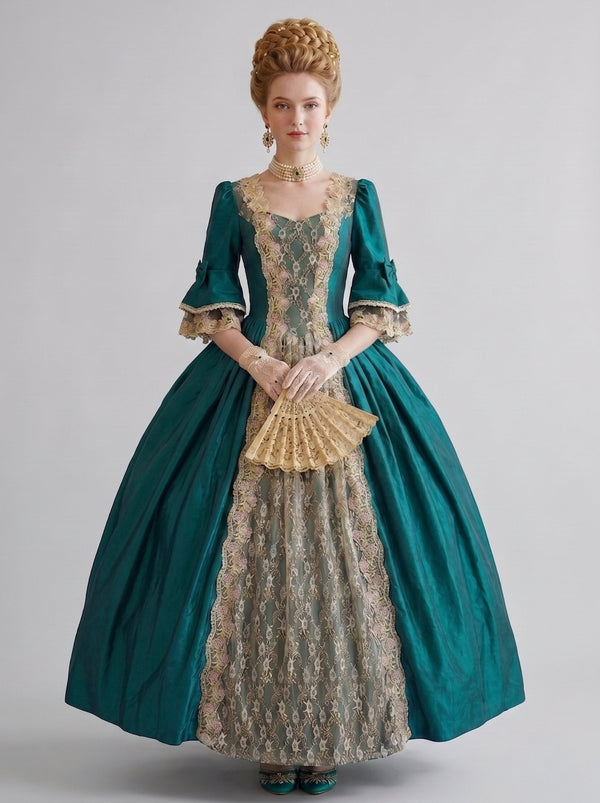 Rococo Vintage Court Retro Fancy Dress Swing Dress Ankle-Length Appliques Square Collar Stage Play Carnival LARP