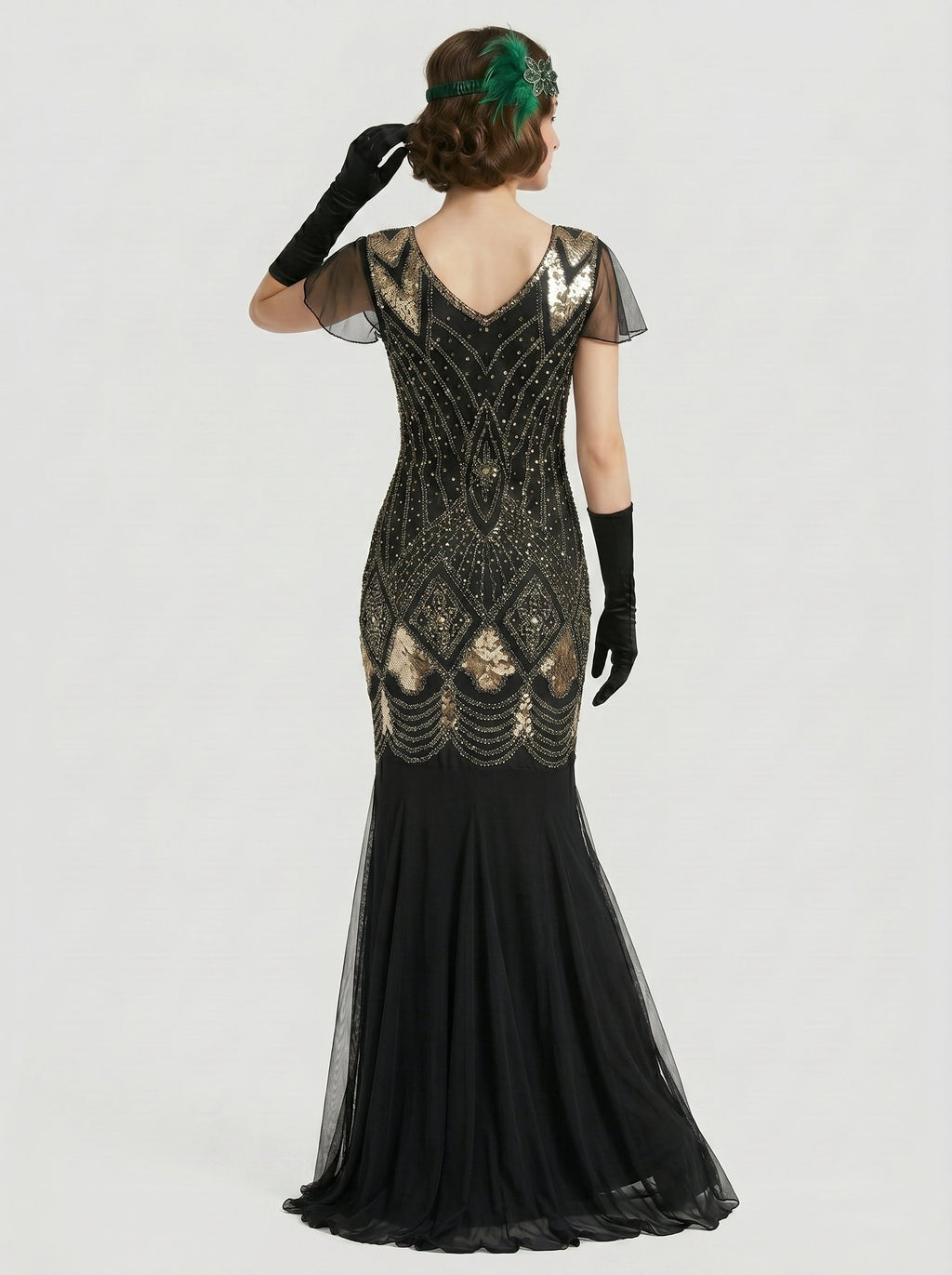 Great Gatsby Vintage Mermaid Floor-Length Sequins V-Neck Women's Prom Evening Party for Women