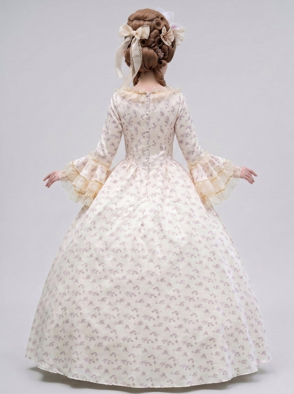 Rococo Vintage Champagne Victorian Court Retro Fantasy Costume Princess Ankle-Length Lace Square Collar LARP Fashion Show Portrait Photography