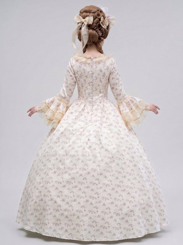 Rococo Vintage Champagne Victorian Court Retro Fantasy Costume Princess Ankle-Length Lace Square Collar LARP Fashion Show Portrait Photography