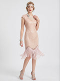 Great Gatsby Vintage Sleeveless Knee-Length Sequins Tassel Fringe Scoop Neck Carnival Women's Prom Evening Party for Women