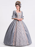 Rococo Vintage Blue-Gray Court Retro Queen Fantasy Costume Princess Ankle-Length Lace Square Collar Fashion Show Portrait Photography LARP Halloween