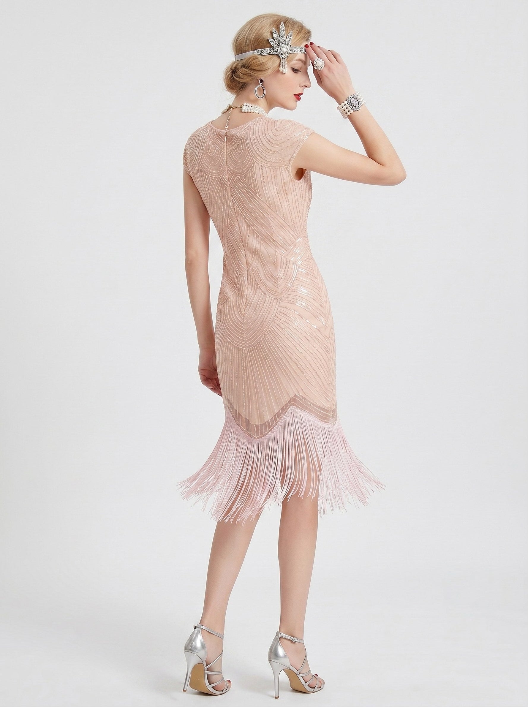 Great Gatsby Vintage Sleeveless Knee-Length Sequins Tassel Fringe Scoop Neck Carnival Women's Prom Evening Party for Women