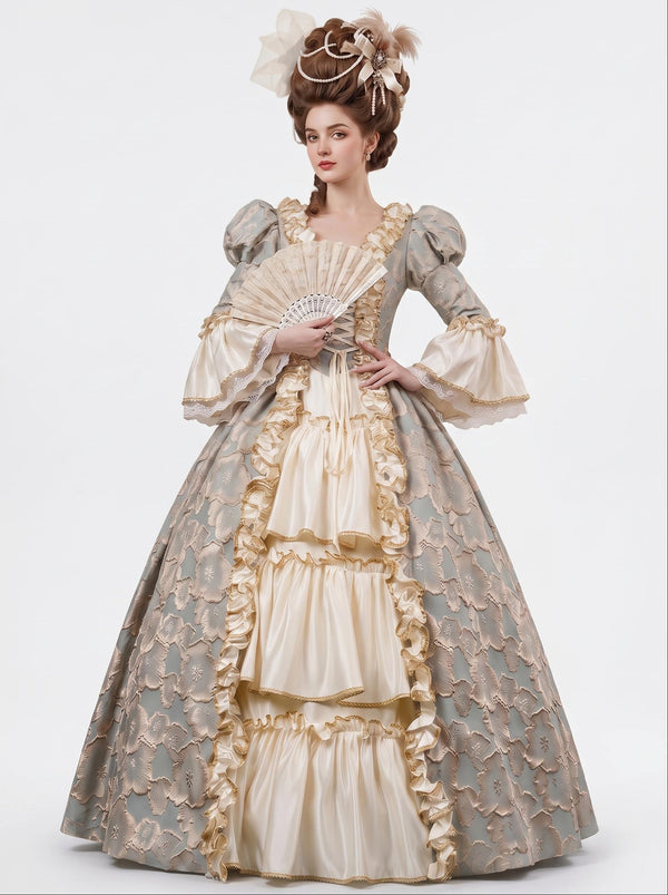 Rococo Vintage Court Retro Costume Princess Ankle-Length Appliques Square Collar Photo Shooting Murder Mystery Game Stage Play Carnival