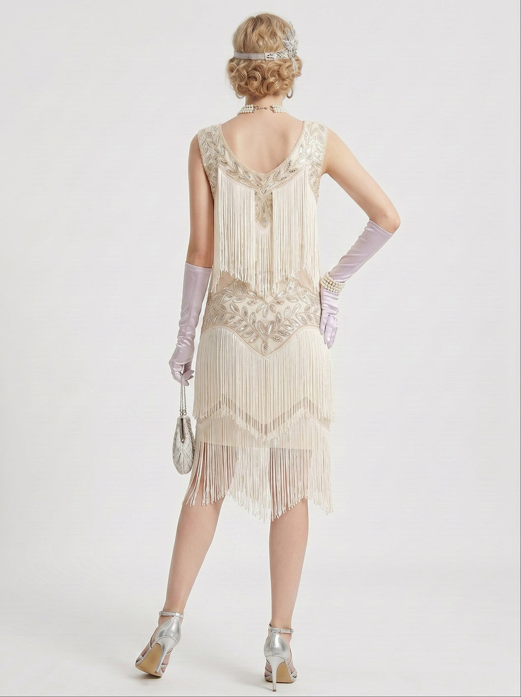 Great Gatsby Vintage Champagne Flapper Dress Knee-Length Sequins Tassel Fringe Scoop Carnival Halloween for Women