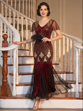 Great Gatsby Vintage Mermaid Ankle-Length Sequins V-Neck Women's Prom Evening Party for Women